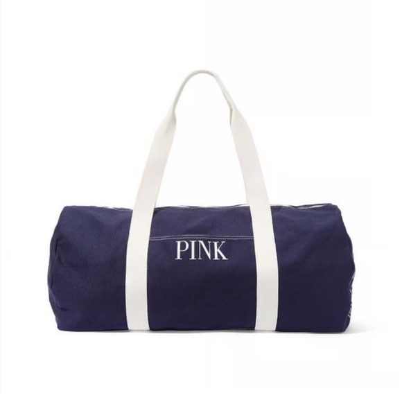 Victoria’s Secret PINK Brand navy blue and white canvas duffel bag, NWT - Picture 3 of 6